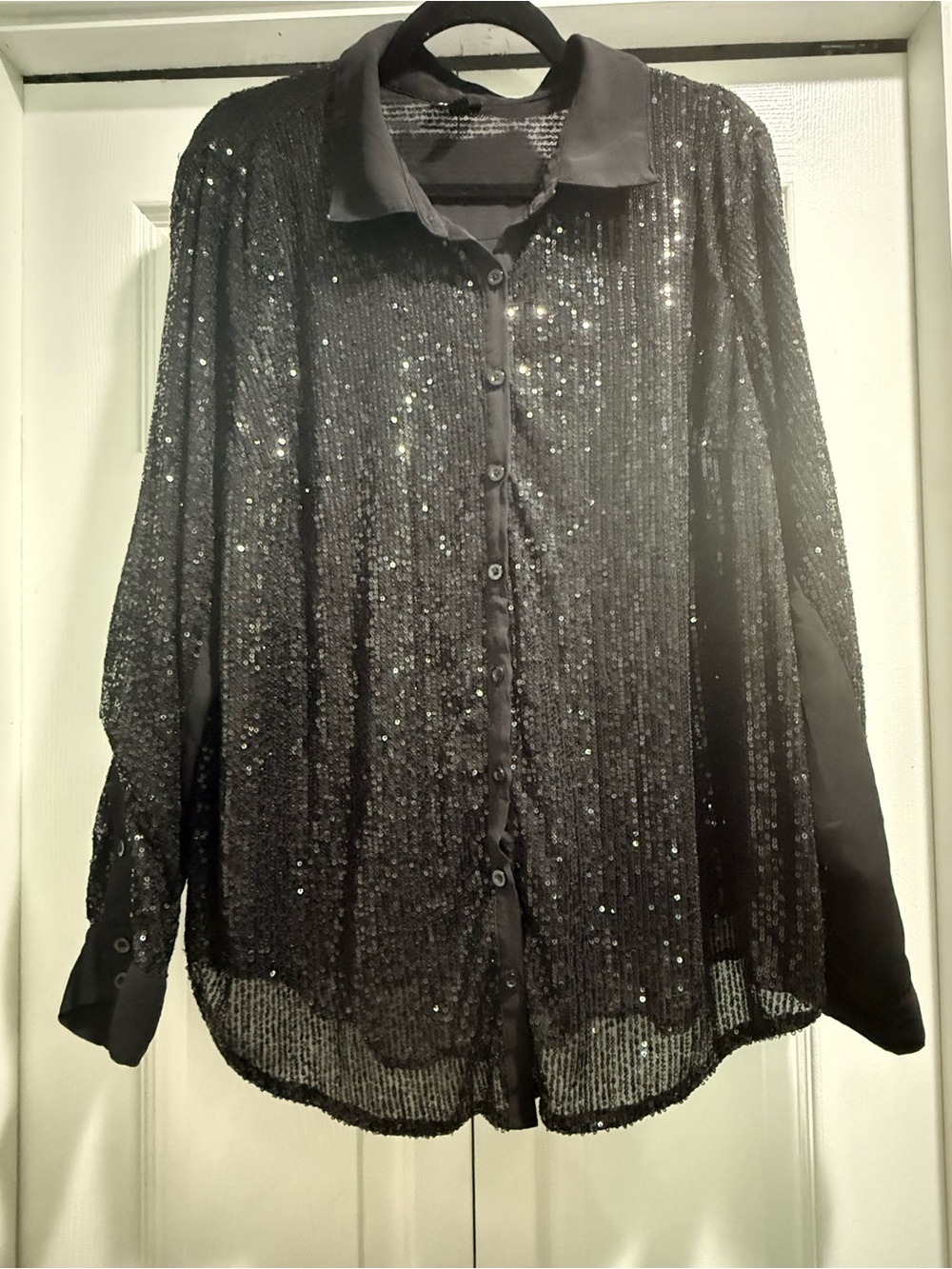 Torrid Black Sequin Button-Up Blouse